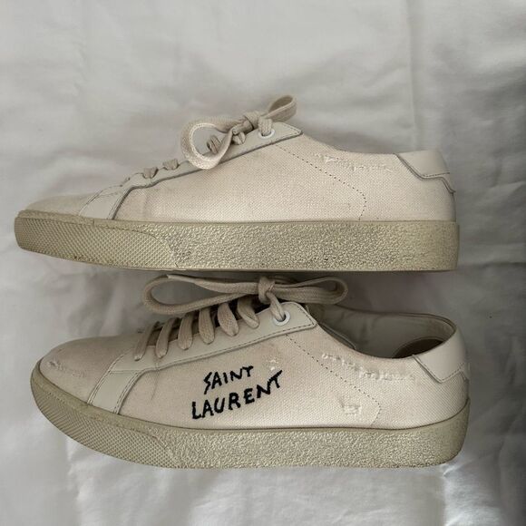 SAINT LAURENT COURT CLASSIC SL/06 EMBROIDERED SNEAKERS IN CANVAS AND LEATHER - Picture 6 of 14